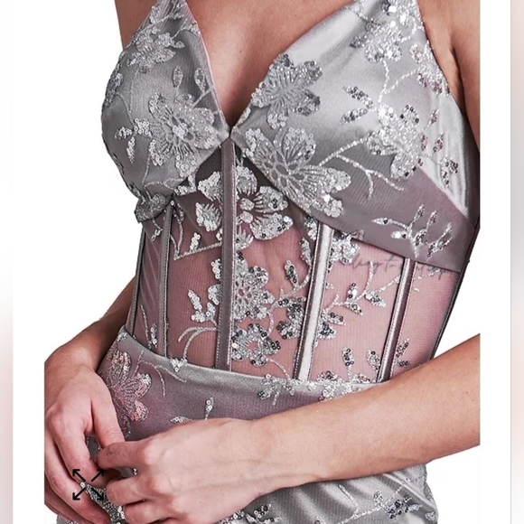 Dear Moon Silver Glitter Mesh Gown Size 0 - Picture 4 of 16